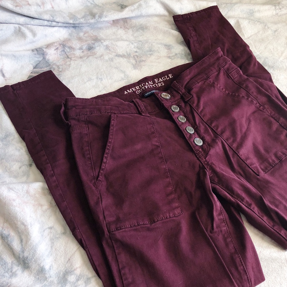 AE, Maroon, Soft, Button Up Jegging, Skinny Jeans